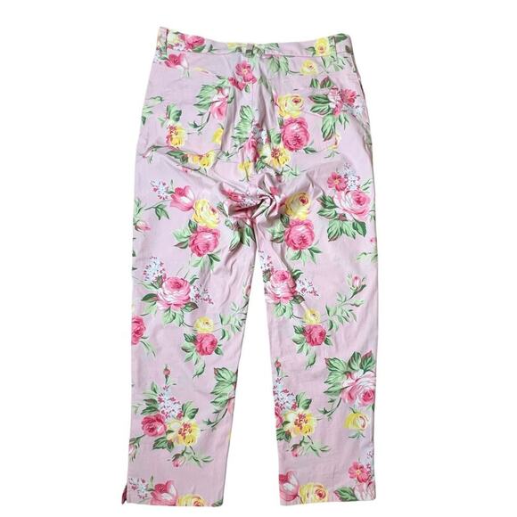 Lauren Ralph Lauren Pink Floral Flat Front Cropped Pant 10 Cottage Flower Spring - Picture 4 of 11